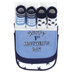 Hudson Baby Infant Boy Cotton Bib and Sock Set, Boy Mothers Fathers Day, One Size