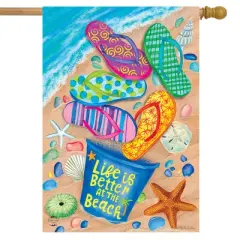 Better At The Beach Summer House Flag Flip Flops Nautical 28"x40" Briarwood Lane