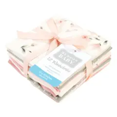 Hudson Baby Infant Girl Flannel Cotton Washcloths, Pink Dainty Floral 12 Pack, One Size