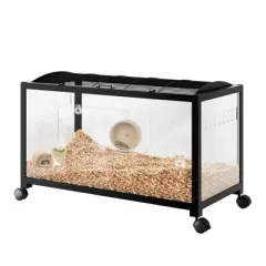 Large Hamster Cage with Acrylic Sides, Metal Guinea Pig Cages, Universal Wheels+Chew-Proof Dual Door