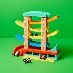 Wooden Race Car Ramp - 3pc -Gigglescape&trade;: Toy Vehicle Tracks, Wooden Truck Ramp, Car Track, Includes Vehicles