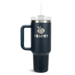 100 North Peachy Peach Fruit Emoji 40 oz. Stainless Steel, Large Water Bottle Coffee Mug, Spill & Leak Resistant, Thermal Travel Tumbler with Handle,