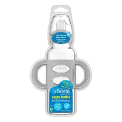 Dr. Brown's 8oz Milestones Narrow Sippy Bottle with Silicone Handles & Soft Spout - 6m+ - Gray