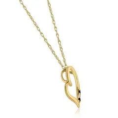 Pompeii3 Diamond & Blue Sapphire Heart Pendant 3-Stone Yellow Gold with 18" Chain