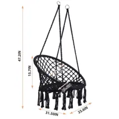 Cesicia Black Hammock Chair, Macrame Swing, Max 330 Lbs Hanging Cotton Rope Hammock Swing Chair for Indoor and Outdoor