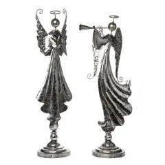 Transpac 21.5 in Silver Christmas Angel Decor Set of 2 Elegant Metal Holiday Decorative Objects