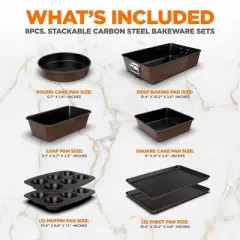 NutriChef 8-Piece Nonstick Stackable Bakeware Set - PFOA, PFOS, PTFE Free Baking Tray Set w/Non-Stick Coating, 450&deg;F Oven Safe