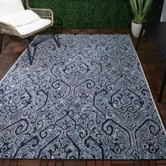 9'2"x12' Paisley Outdoor Rug Blue - Threshold&trade;: Weather-Resistant Traditional Area, Woven Polypropylene