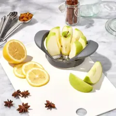 Apple Wedger Gray - Figmint&trade;: Stainless Steel & Plastic, Dishwasher-Safe, 2-Piece Fruit Wedger, 1-Year Warranty