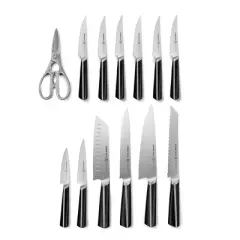 Schmidt Bros Cutlery Highline 14pc Knife Block Set Black/Silver: Stainless Steel Forged Knives, ABS Handles, Lifetime Warranty