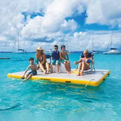 Swim Central 10 foot Inflatable White and Yellow Private Solstice Drop Stitch Lake Dock Raft