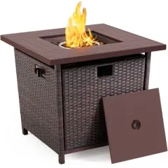 Yaheetech Gas Fire Pit Table with Glass Fire Stones 28in for Outdoor Patio Party