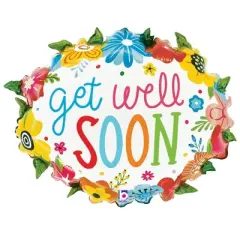 LoonBalloon 25 Inch Get Well Floral Wreath Balloon with 4 Latex Balloons &ndash; Elegant Get Well Soon Balloon Set
