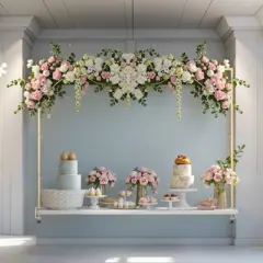 VEVOR Over The Table Rod Stand with Clamps, 13"-42" Tall & 28"-98" Length Adjustable, Metal Table Arch Stand, Tabletop Balloon Arch Frame, Gold