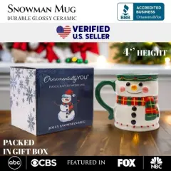 Wonderful Plaid Scarf Snowman 4" Ceramic Mug, Kitchen Christmas Drinkware Decoration| OrnamentallyYou