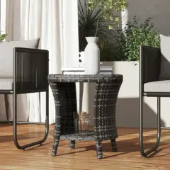 Resenkos Patio&nbsp;Coffee&nbsp;Tables,Patio Tables,18" PE Rattan Patio Side Table with 2-Tier Storage, Composite Wood Top, Gray