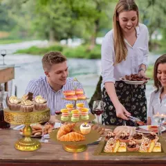 Gold Cake Stand Set,Metal Round Cake Stand Cookie & Dessert Display Tray,Banquet Tower Tray with Handle Perfect for Any Party Celebration(5 Sizes)
