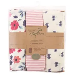 Touched by Nature Infant Girl Organic Cotton Swaddle Wraps, Garden Floral, 0-3 Months