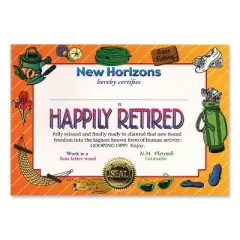 Beistle Happily Retired Certificate, 5" x 7", (6/Pkg) Multicolored