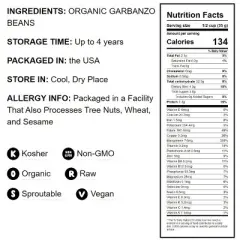 Organic Garbanzo Beans / Dried Chickpeas - by Food To Live