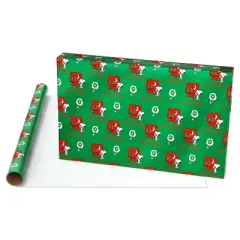 American Greetings 30" 25 sq ft Metallized Peanuts Snoopy And Woodstock on Green Gift Wrap