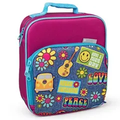 Bentology Lunch Box for Kids - Girls and Boys Insulated Lunchbox Bag Tote - Fits Bento Boxes - Retro Hippie
