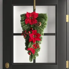 28" Decorated Pine and Poinsettia Flowers Hanging Christmas Artificial Swag - Wondershop&trade;