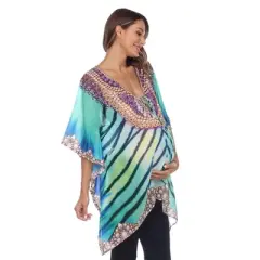 Maternity Plus Size Short Caftan with Tie-up Neckline - White Mark
