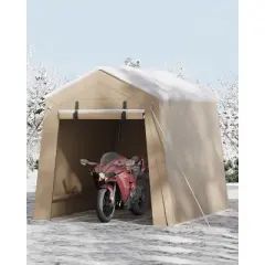 6x8 FT Portable Outdoor Storage Shed with 2 Roll-Up Zipper Doors & Vents,Waterproof PE Tarp,UV-Resistant Carport for Motorcycle,Firewood,Tools-Khaki