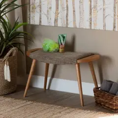 Banner Fabric Upholstered and Wood Accent Bench - Light Brown/Oak Brown - Baxton Studio