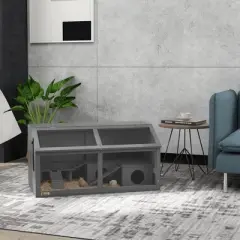 PawHut Wooden Hamster Cage, Hamster Habitat for Gerbils Mice with Suspension Bridge, Ladders, Openable Top Hut, 33.5" x 18" x 17", Charcoal Gray