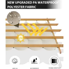 10x13ft Wood Grain Aluminum Pergola, Beige UV Block Canopy, Mesh Net, Rustproof Frame, Fast Tool-Free Assembly