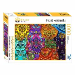 Brain Tree - Tribal Animals 1000 Piece Puzzles for Adults-Jigsaw Puzzles-With 4 Puzzle Sorting Trays- Random Cut - 27.5"Lx19.5"W