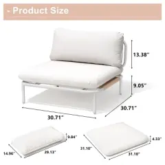 Crestlive Products Patio Furniture Set Oversized Metal Single Sofa Outdoor Sectionals Conversation Set with Cushion, White Frame and Beige Mat