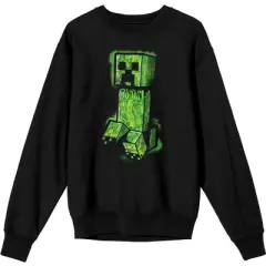 Minecraft Creeper Trap Graphics Men's Black Long Sleeve Crew Sweatshirt
