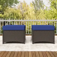YARDSIGHT 2-Piece Outdoor Patio Ottoman - All-Weather Dark Brown Wicker Rattan Footstool/Seat for Indoor & Outdoor