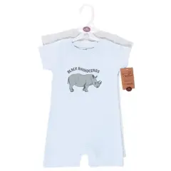 Touched by Nature Unisex Baby Organic Cotton Rompers, Endangered Rhino