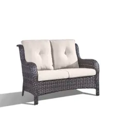 Buenhomino Outdoor Patio Couch Wicker Sofa Loveseat- 2 Seater Rattan Sofa for Outside Patio Garden with Deep Seating and Olefin Cushions