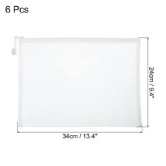Unique Bargains Mesh Nylon Zipper Pencil Case White 6 Pcs