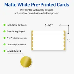 Avery&reg; Cards, 2" x 3.5", Gold Dots Edge, Matte White, 80ct