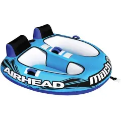 Airhead Mach 2 Inflatable 2-Rider Cockpit Towable Tube and 12V Portable Air Pump