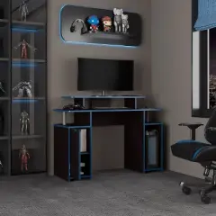 NicBex Gaming Desk with CPU Tower&Elevated Monitor Shelf,Computer Desk Table for Home Use,Modern Study Writing Desk,Home Workstation,Black