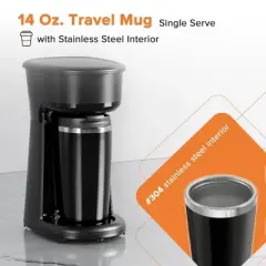 Kismile Single Serve Coffee Maker,Drip Coffee Maker Includes 14Oz. Stainless Steel Interior Thermal Travel Mug