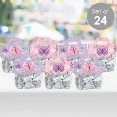 Big Dot of Happiness Beautiful Butterfly Floral Baby Shower or Birthday Party Clear Goodie Favor Bag Labels Candy Bags with Toppers 24 Ct