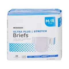 McKesson Ultra Plus Stretch Briefs, Incontinence, Heavy Absorbency, Unisex, Medium, 20 Count, 1 Pack