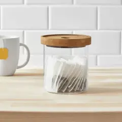 Glass Storage Canister with wood lid - Small - Threshold&trade;: Clear Glass Jar with Wood Lid, 1 qt. Food Storage Container