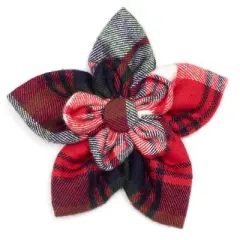 The Worthy Dog Red/Green/Navy Plaid Adjustable Flower Collar Accessory
