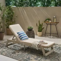 Maki Acacia Wood Chaise Lounge Light Gray/Cream - Christopher Knight Home: Weather-Resistant, Adjustable Back