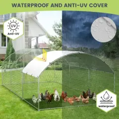 Chicken Coop, Large Metal Chicken Coop for Yard - Walk-in Poultry Cage with Waterproof UV Cover, Chicken Run for Backyard Farm