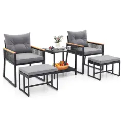 Costway 5 Piece Outdoor Conversation Set Rattan Armchairs with 2-Layer Side Table